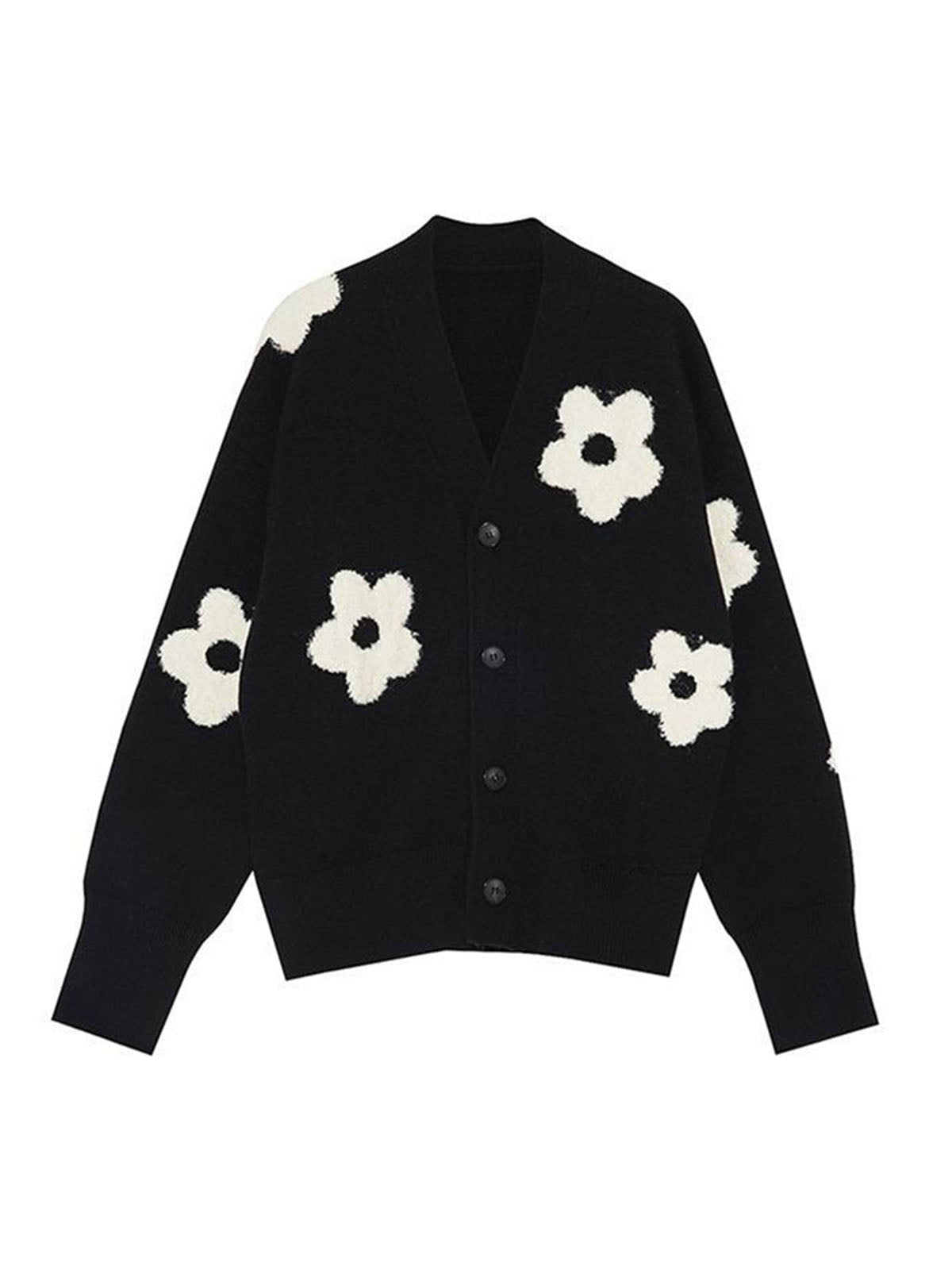 Floral knit cardigan with oversized flower pattern
