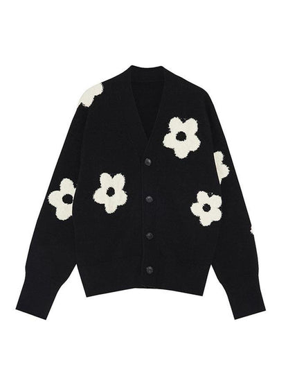 Floral knit cardigan with oversized flower pattern