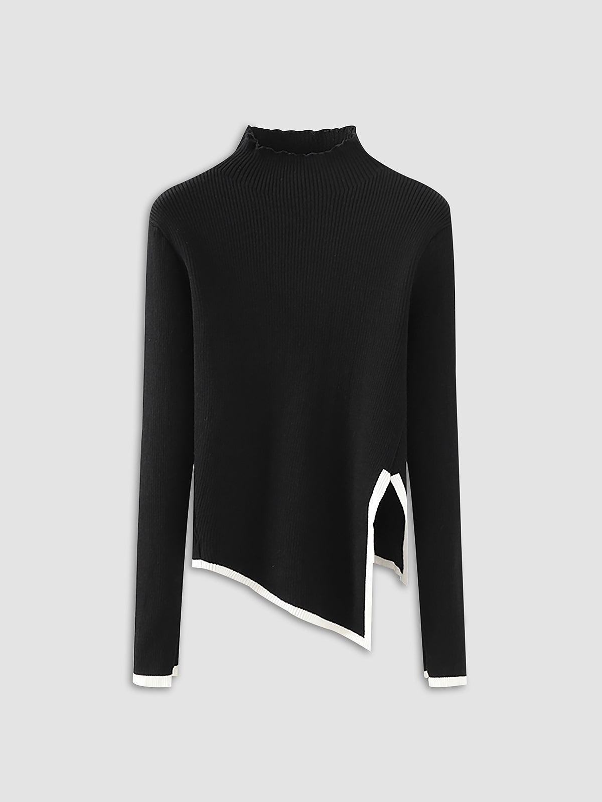 Women's asymmetrical trim mock neck sweater