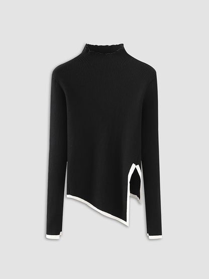 Women's asymmetrical trim mock neck sweater