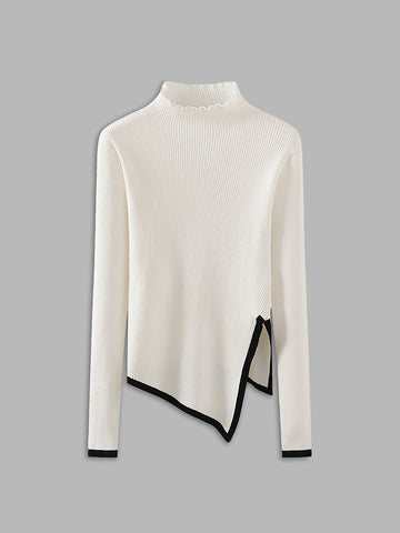 Women's asymmetrical trim mock neck sweater