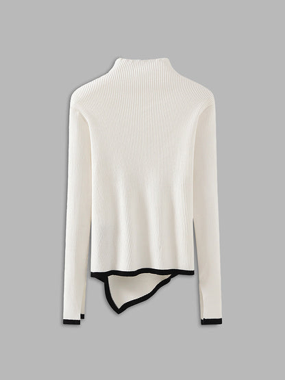 Women's asymmetrical trim mock neck sweater
