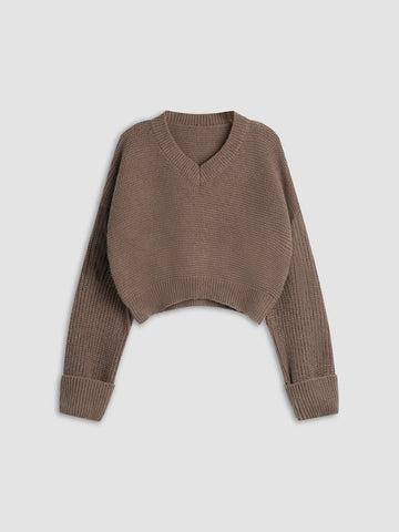 Minimalism v neck pullover sweater for women