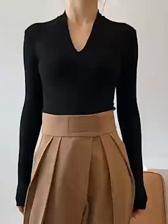 Women’s Long-Sleeve Ribbed Knit Top – V-Neck Stretch Fit – Casual & Elegant
