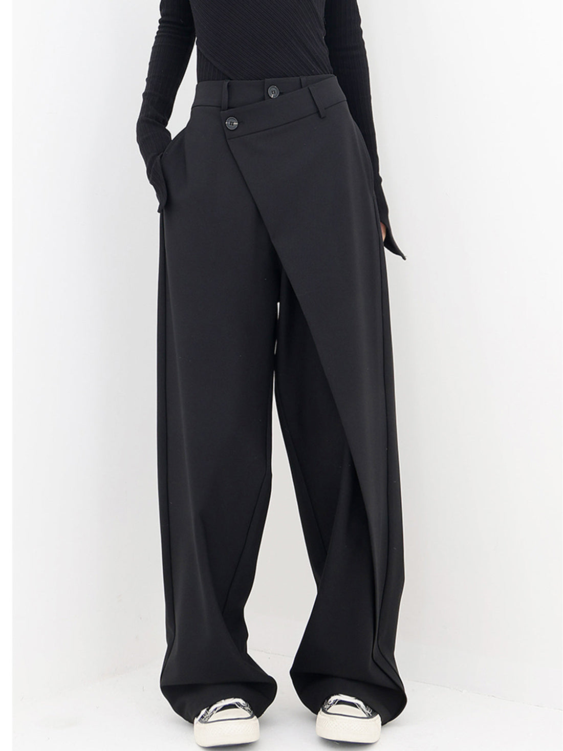 Loea - asymmetrical layer button wide leg dress pants