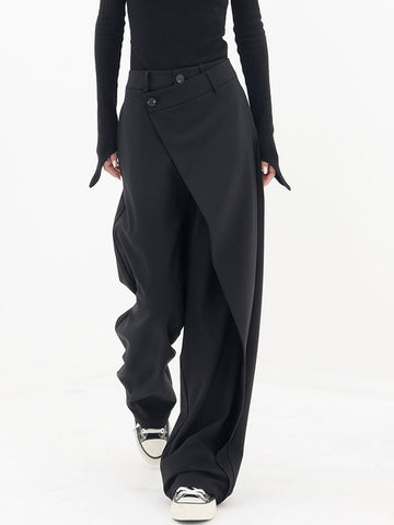 Loea - asymmetrical layer button wide leg dress pants