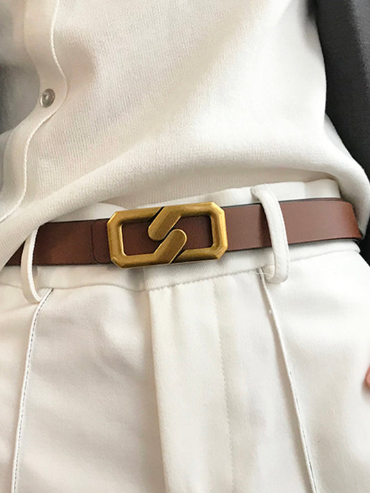 Men’s Leather Belt - Geometric Pin Buckle - Sleek Modern Design - Casual & Formal