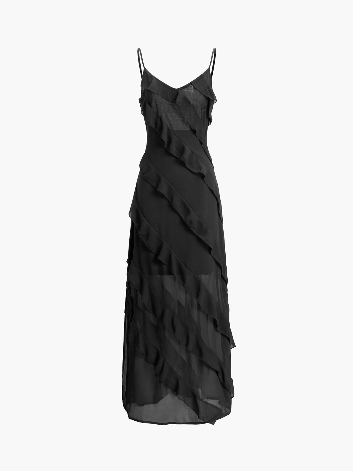 Ruffled Detail Long Zipper Dress