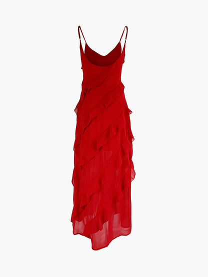 Long Dress with Ruffles and Zipper Detail