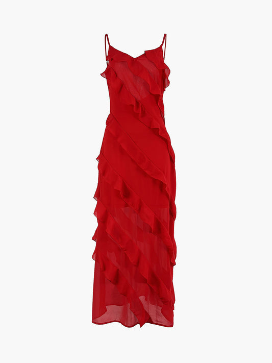 Ruffled Detail Long Zipper Dress