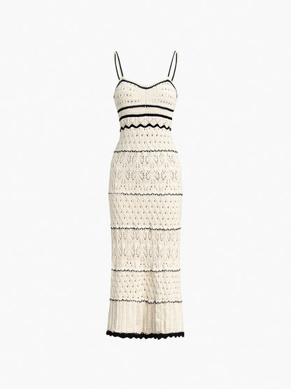 Women's Crochet Midi Dress - Open-Knit Pattern - Sleeveless Fitted Silhouette