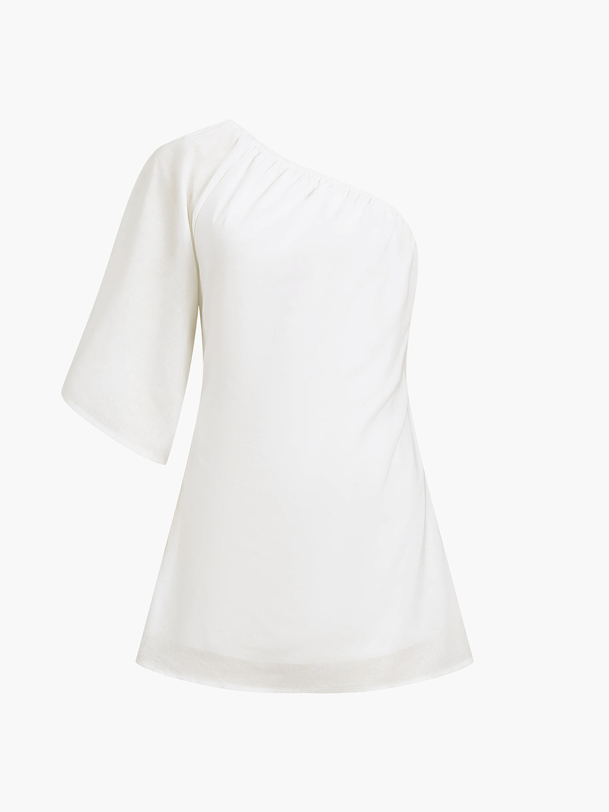 Women’s One-Shoulder Dress - Puffed Sleeve - Fitted Bodice - Lightweight Elegant Fit