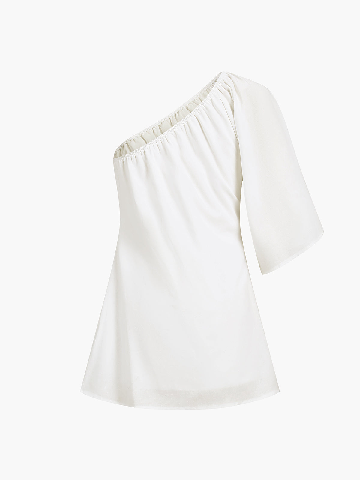 Women’s One-Shoulder Dress - Puffed Sleeve - Fitted Bodice - Lightweight Elegant Fit