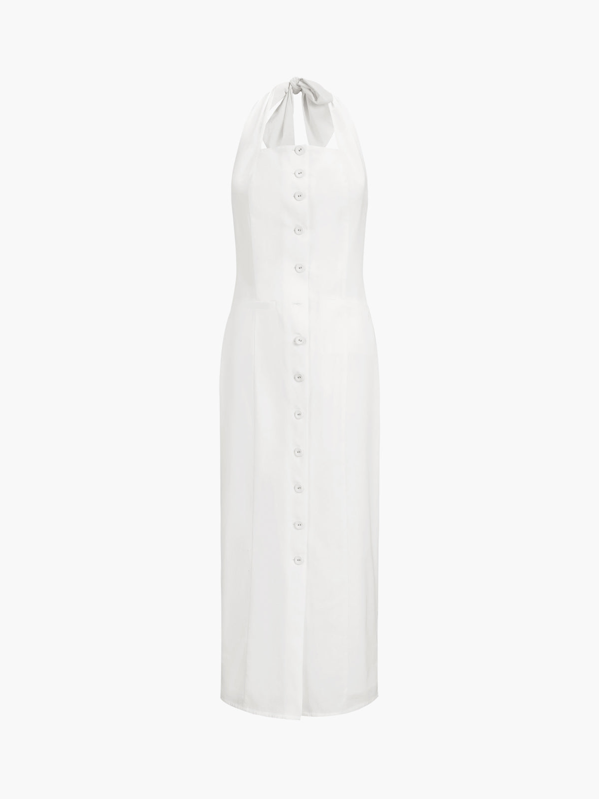 Women's Halter Neck Midi Dress - Button Down Front - Front Slit Elegant Fit