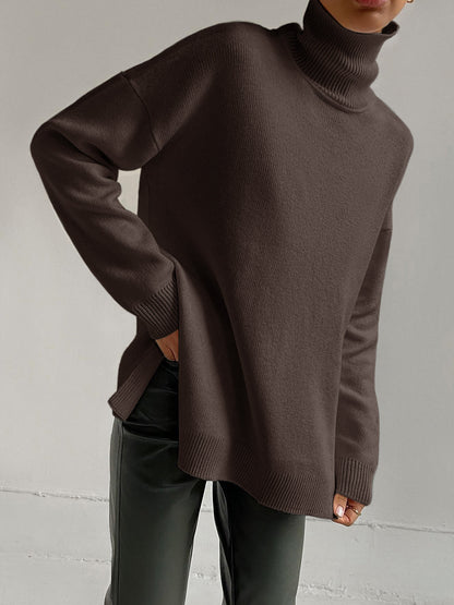 Women’s Turtleneck Sweater - Oversized Knit - Ribbed Cuffs & Hem - Soft & Warm