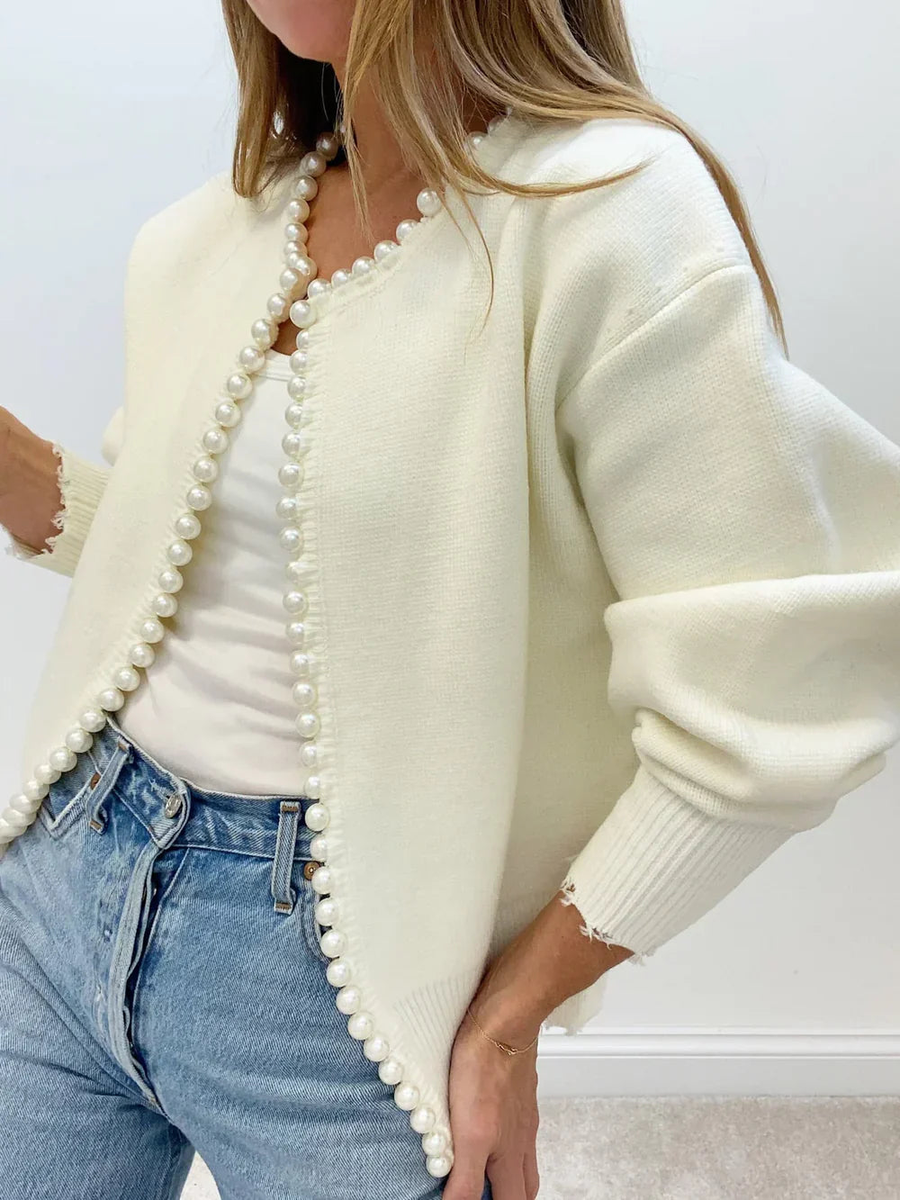 Women's luxury cardigan with pearl edge