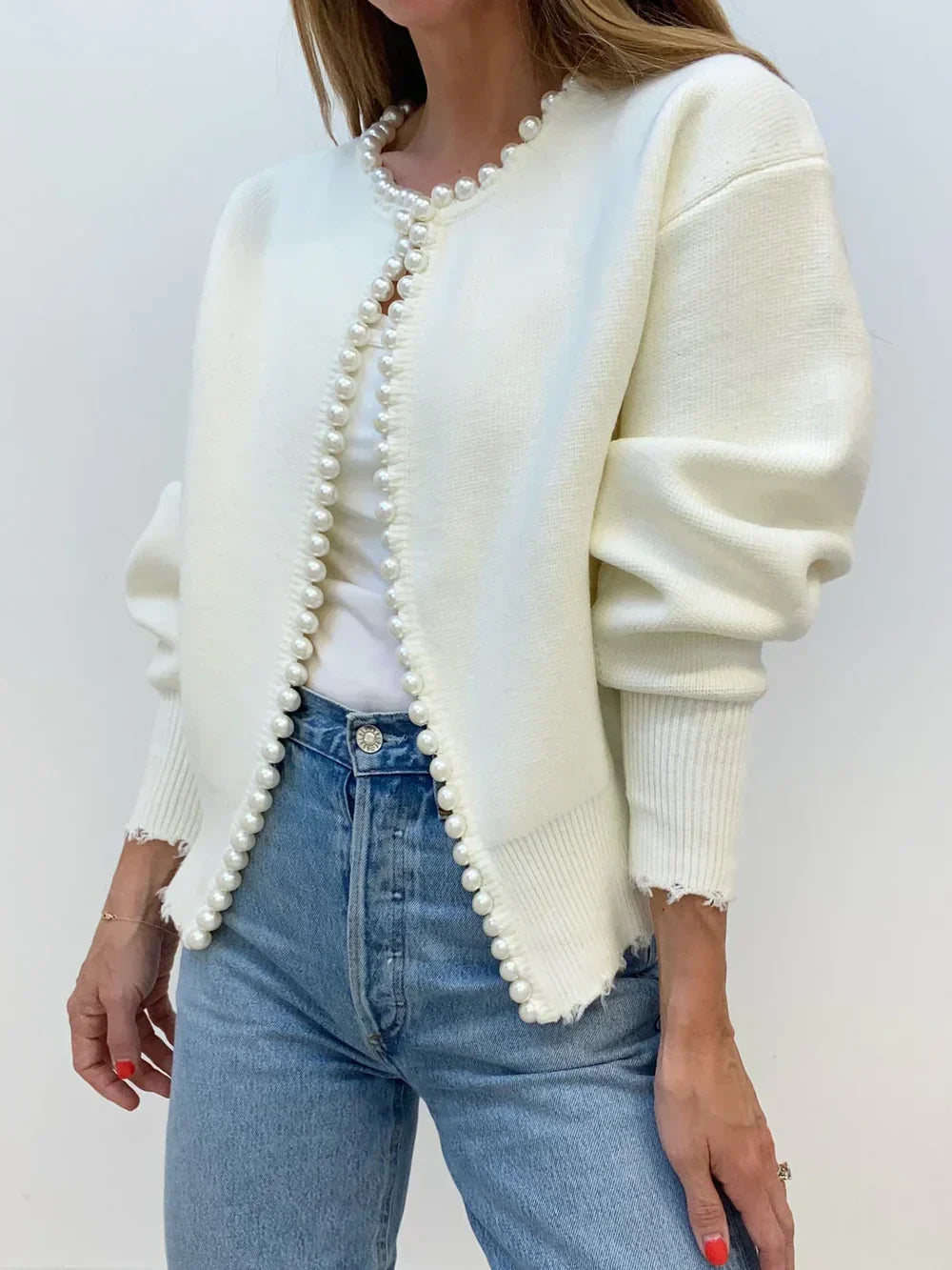 Women's luxury cardigan with pearl edge