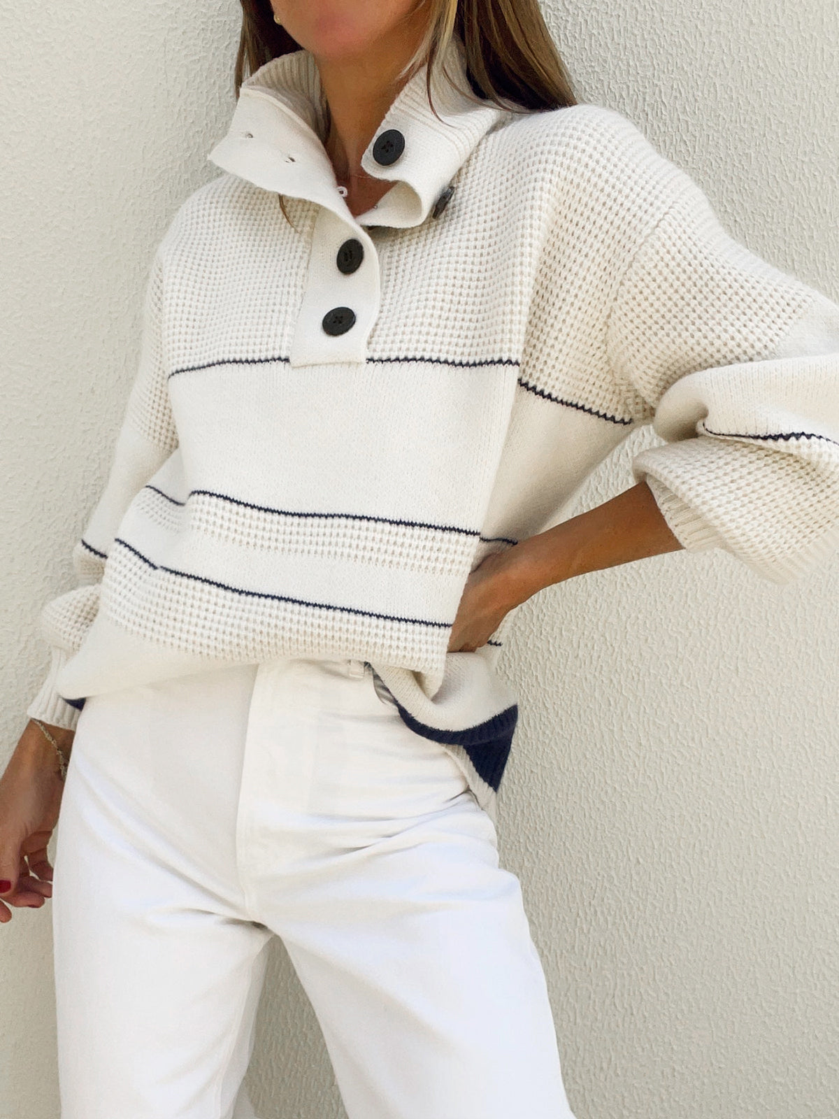 Women's open collar button up sweater