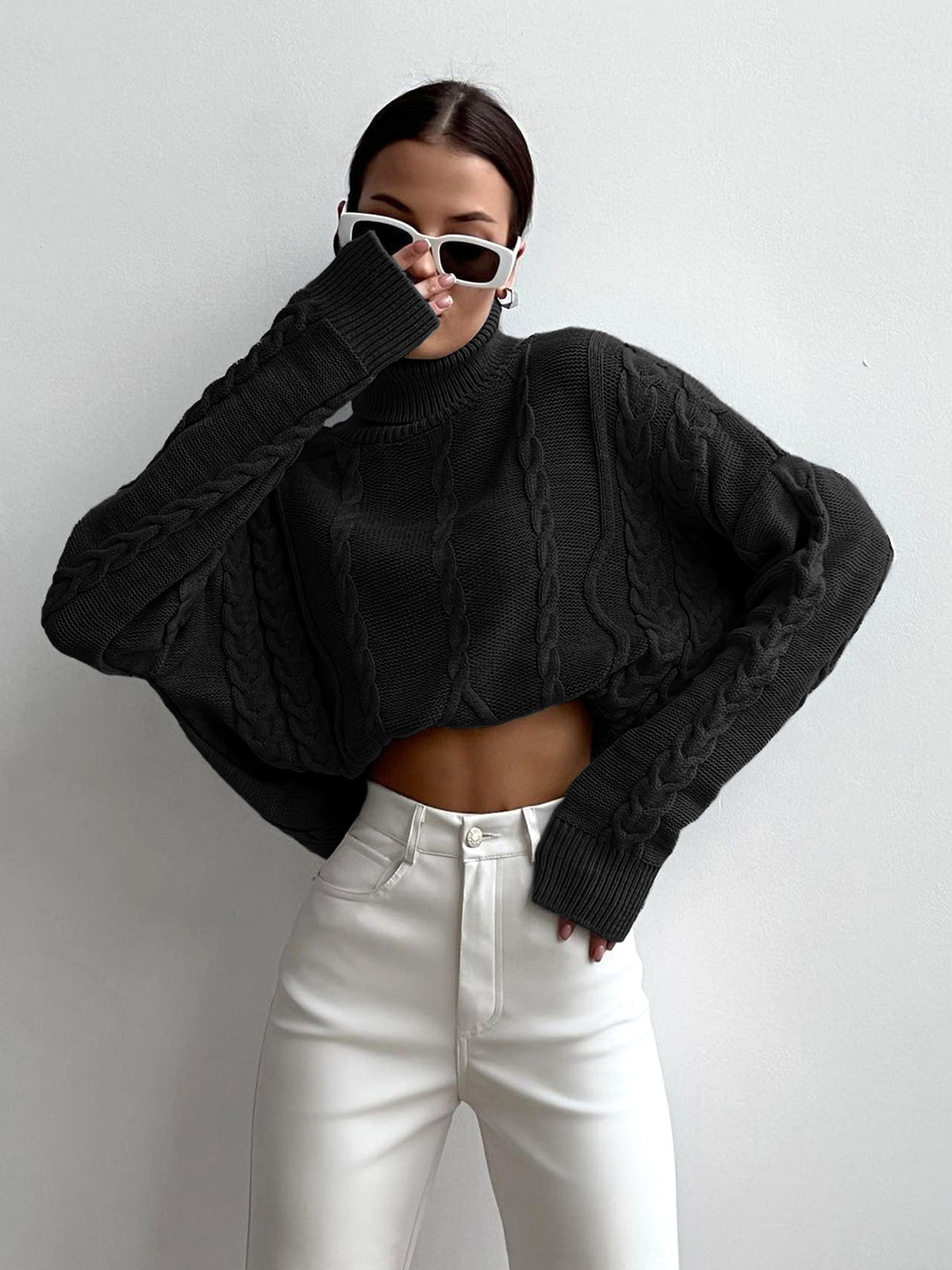 Women's cable knit turtleneck oversized sweater