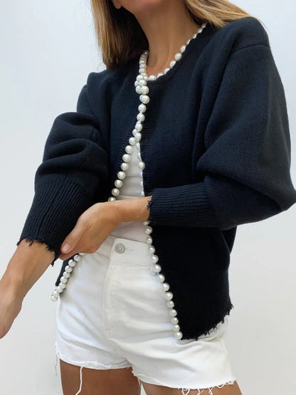 Women's luxury cardigan with pearl edge