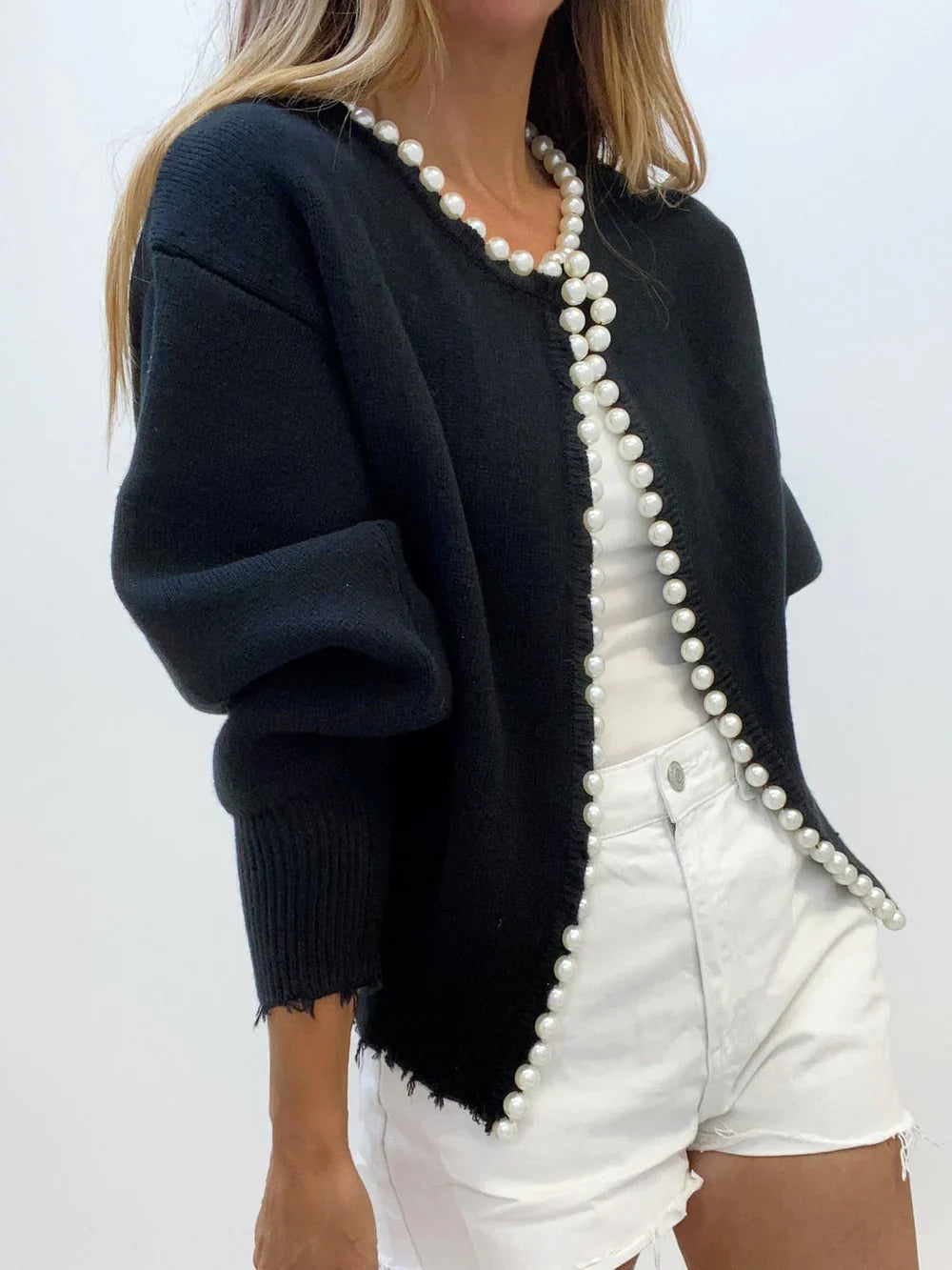 Women's luxury cardigan with pearl edge