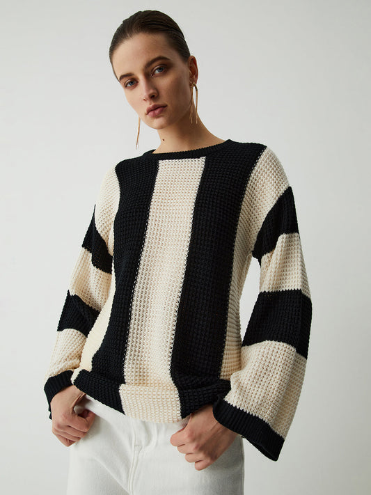 Pointelle Stripe Elegant Knit Sweater