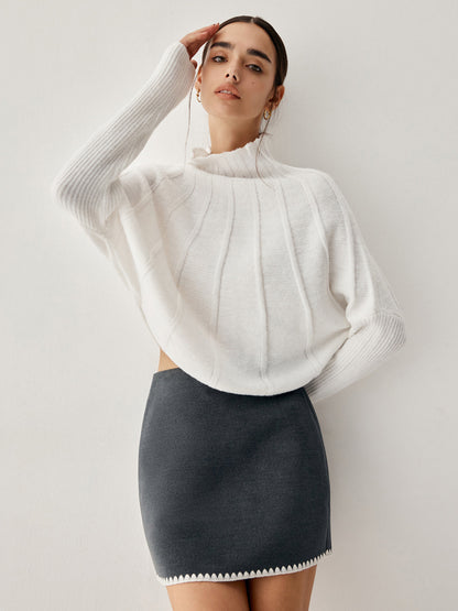 Piping mock neck long sleeve knit top for women