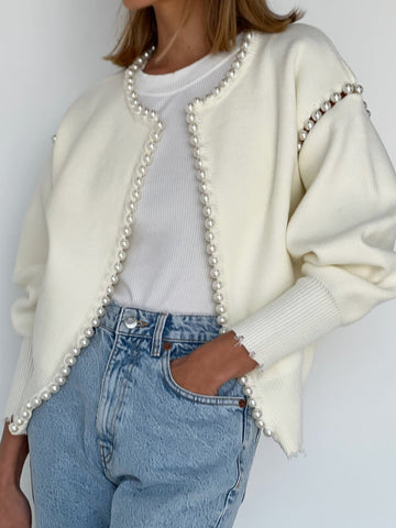 Vintage pearl edge cardigan for women