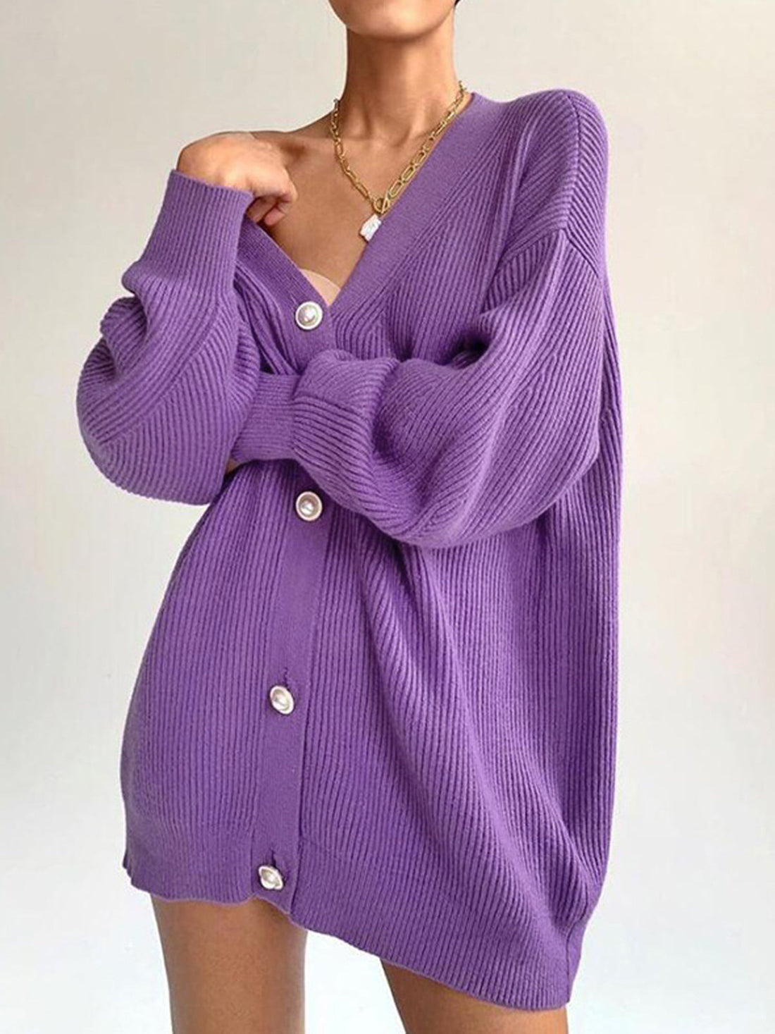 Women's oversized ribbed button-down cardigan