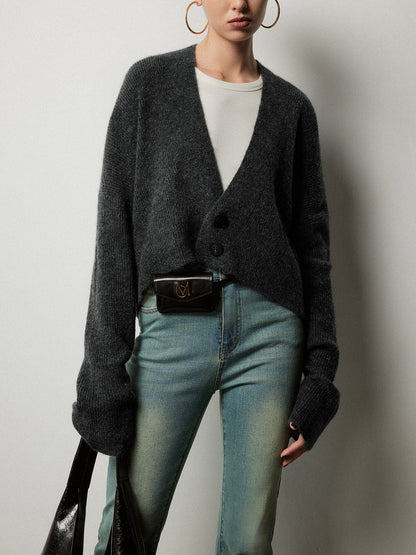 Women's Cropped Cardigan - Soft Knit - Oversized Fit - Button Front - V-Neck