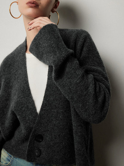 Women's Cropped Cardigan - Soft Knit - Oversized Fit - Button Front - V-Neck
