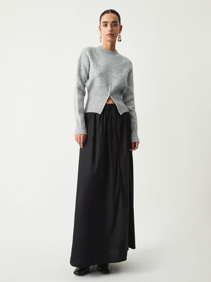 Half zip fuzzy sweater for women with round neckline
