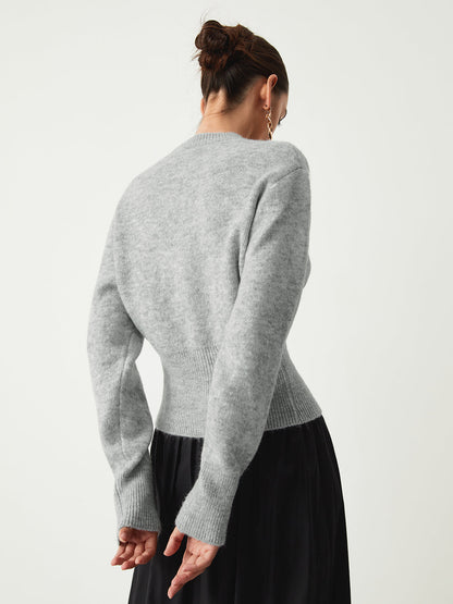 Half zip fuzzy sweater for women with round neckline