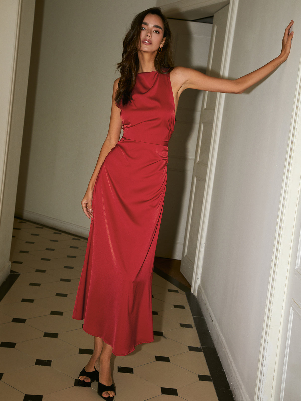 Cowl Neck Cross Back Maxi Dress