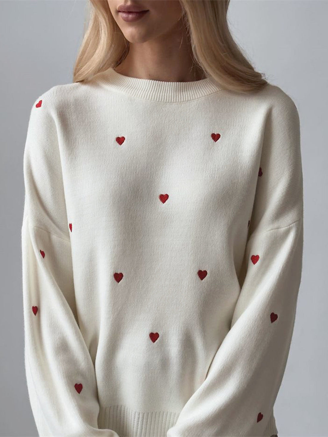 Embroidered heart oversized knit sweater for women