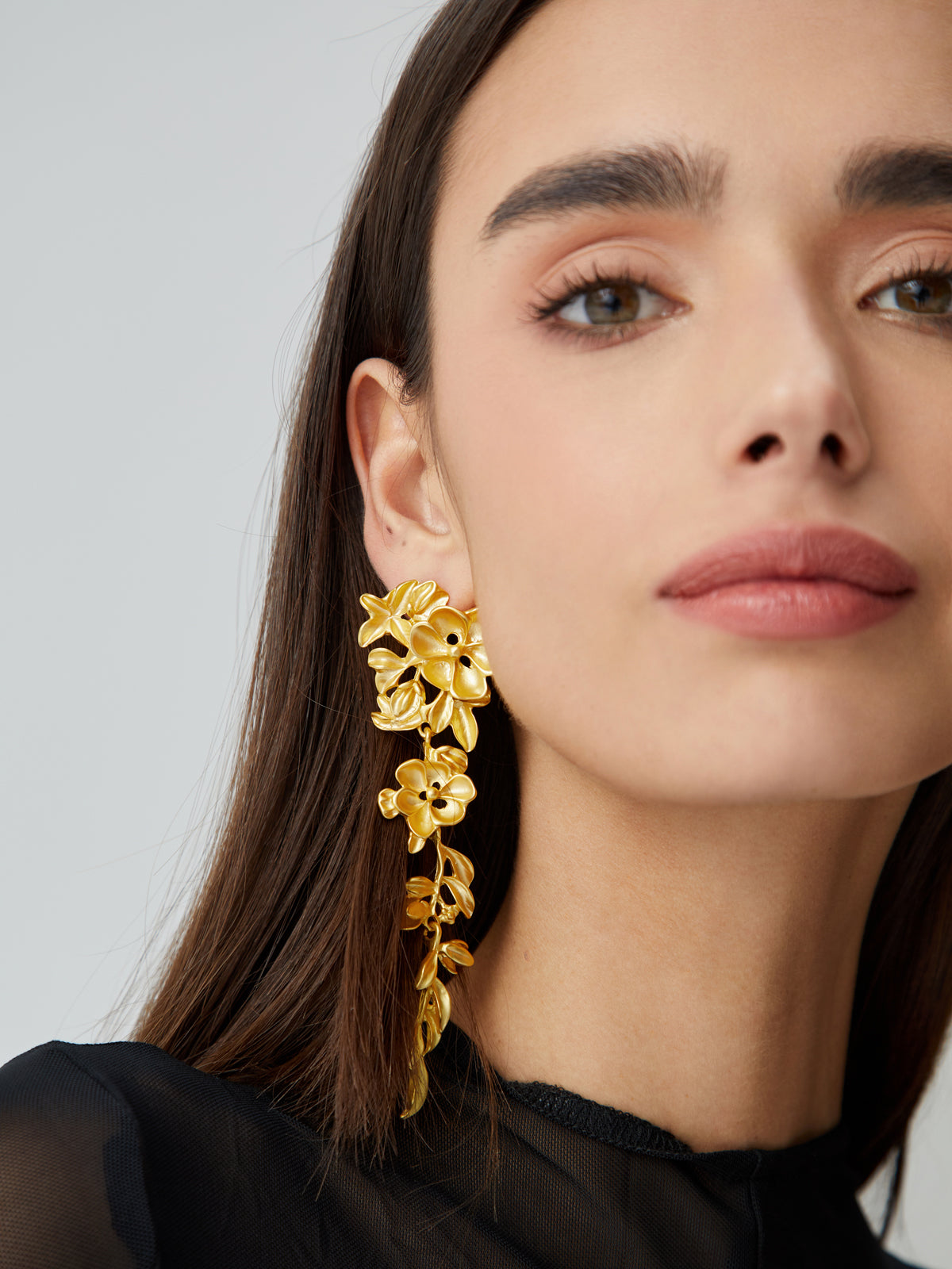Kehlani - gold plated floral fringed earrings