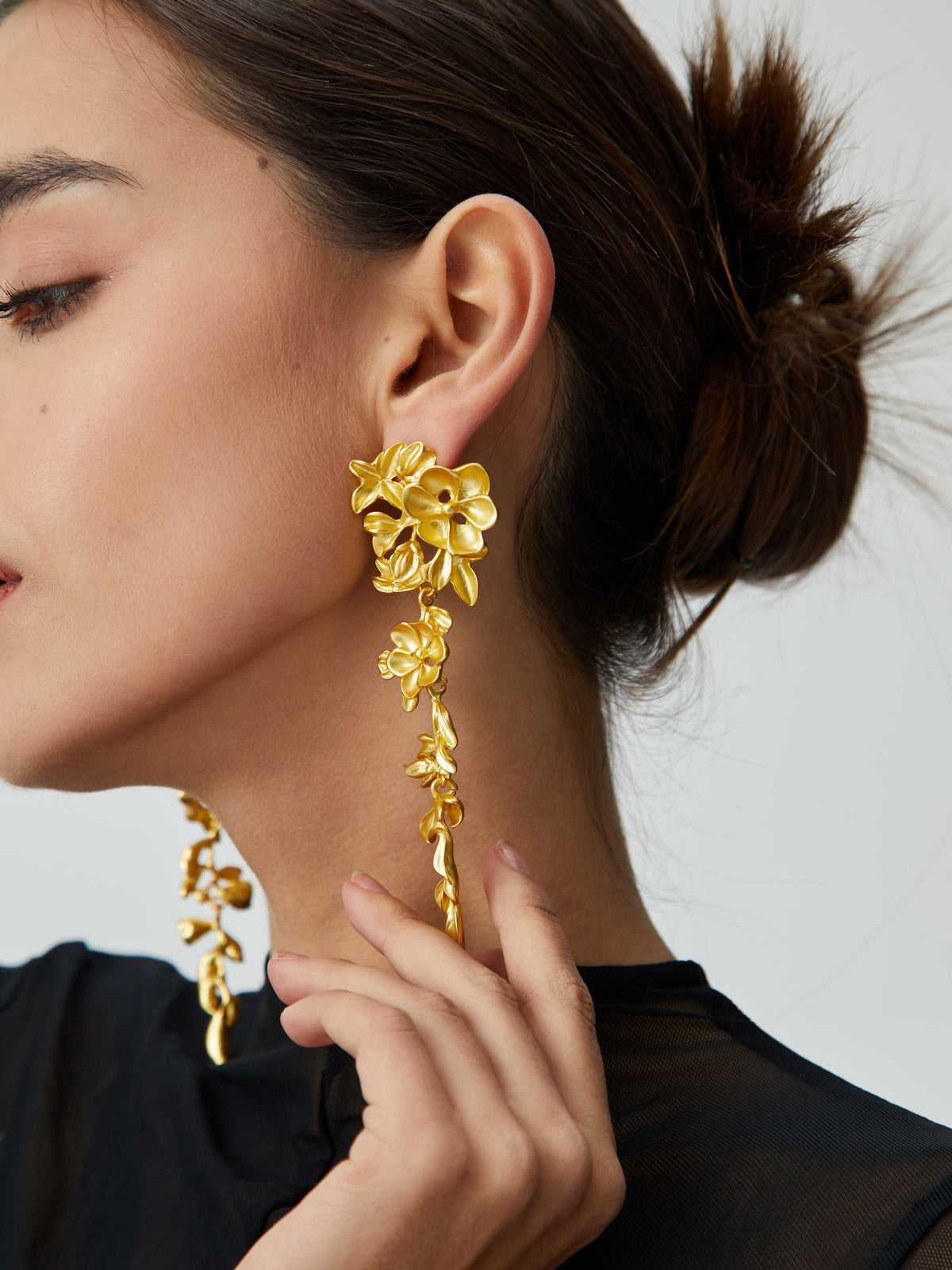 Kehlani - gold plated floral fringed earrings