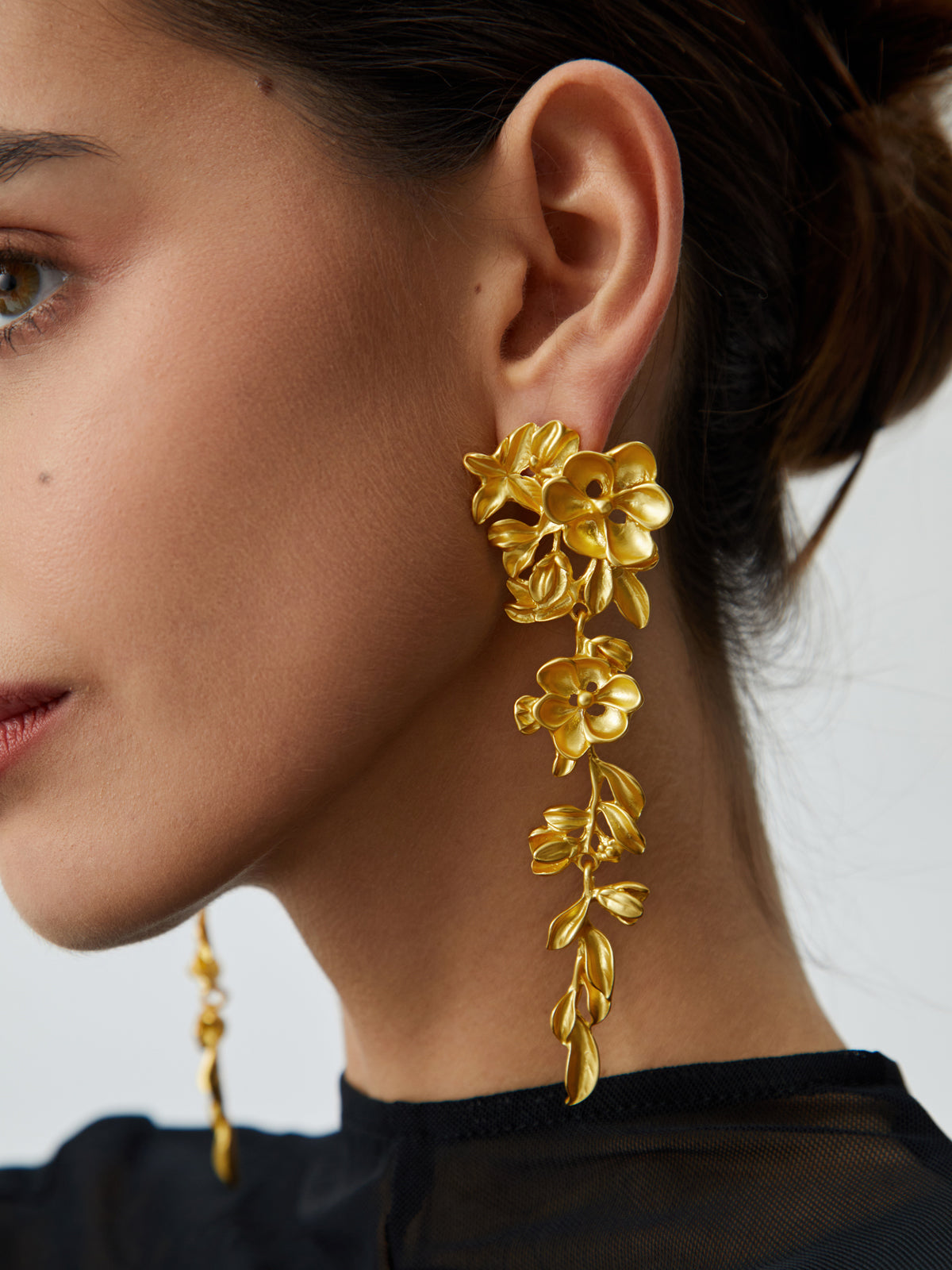 Kehlani - gold plated floral fringed earrings