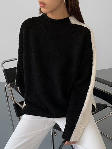 Contrast color knit sweater for women