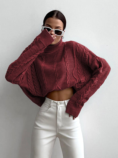 Women's cable knit turtleneck oversized sweater