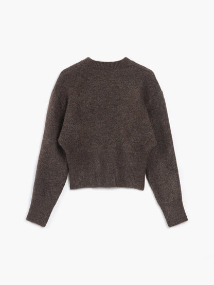 Half zip fuzzy sweater for women with round neckline