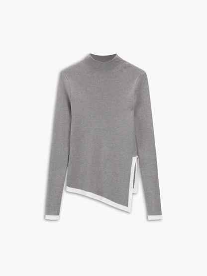 Women's asymmetrical trim mock neck sweater
