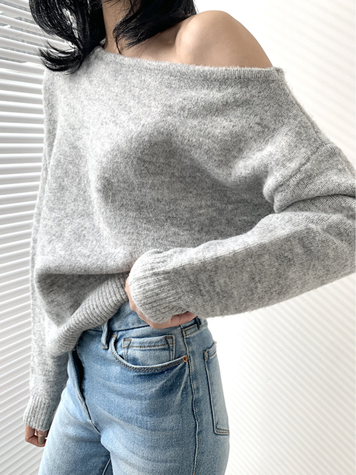 Women's one shoulder asymmetric sweater