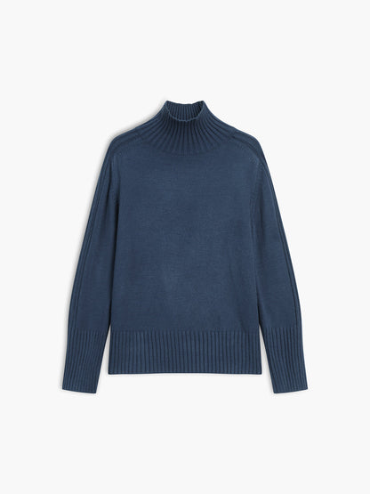 Solid high neck knit sweater for women