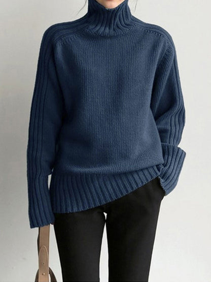 Women’s Turtleneck Sweater - Ribbed Knit - Oversized Fit - Long Sleeve Casual Comfort