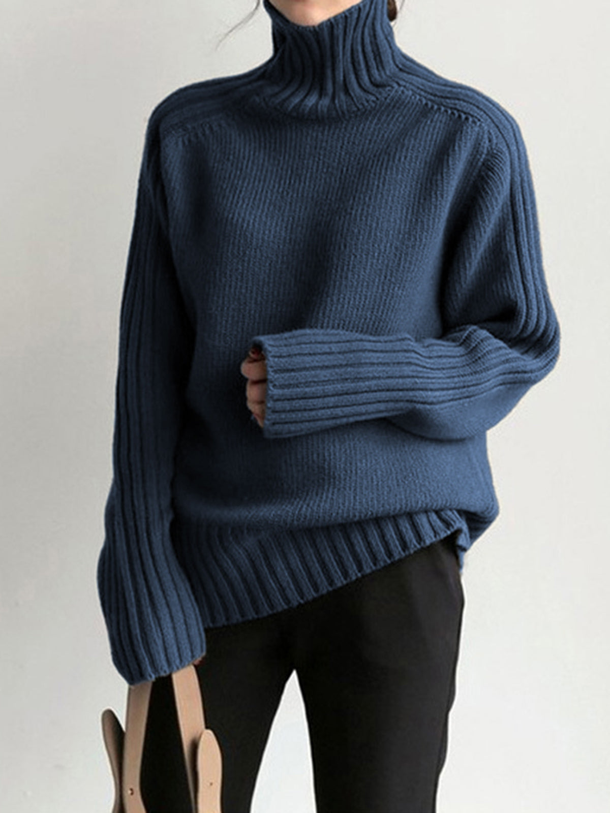 Cozy high neck ribbed knit sweater with long sleeves