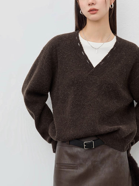 Cut-Out V-Neck Knit Sweater