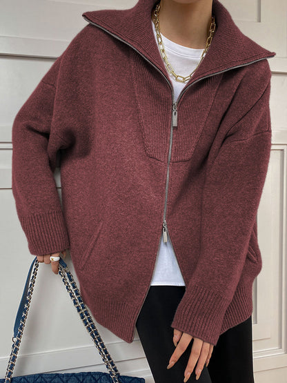Women's oversized open collar cardigan with front pocket