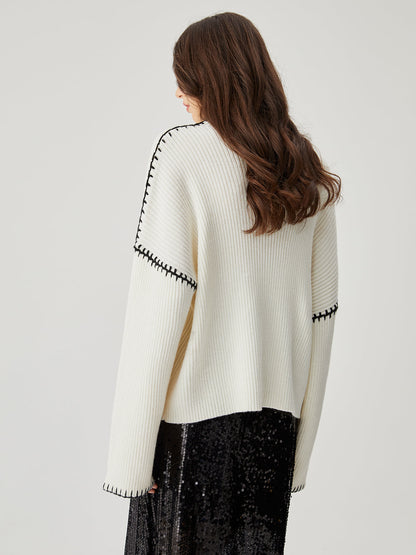 Women's loose contrast trim sweater