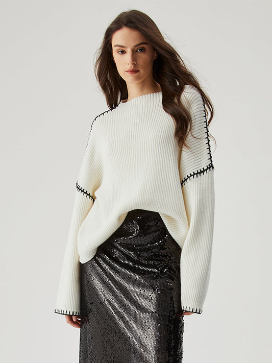 Contrast Trim Loose Fit Sweater